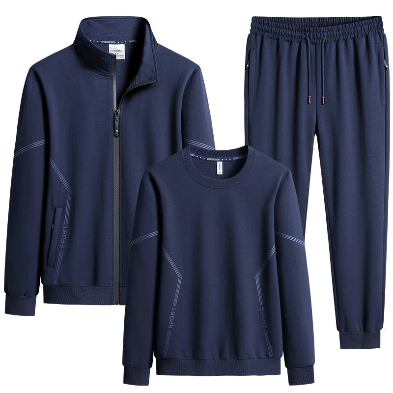 Herren Dreiteiliges Performance-Trainingsset mit Stehkragen-Zipjacke, Rundhals-Sweater & tapered Jogginghose Echoarchiv