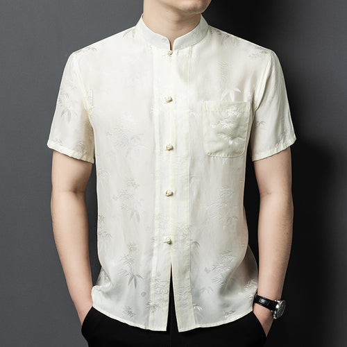 Herren Kurzarmhemd mit asiatischem Floralmuster Echoarchiv