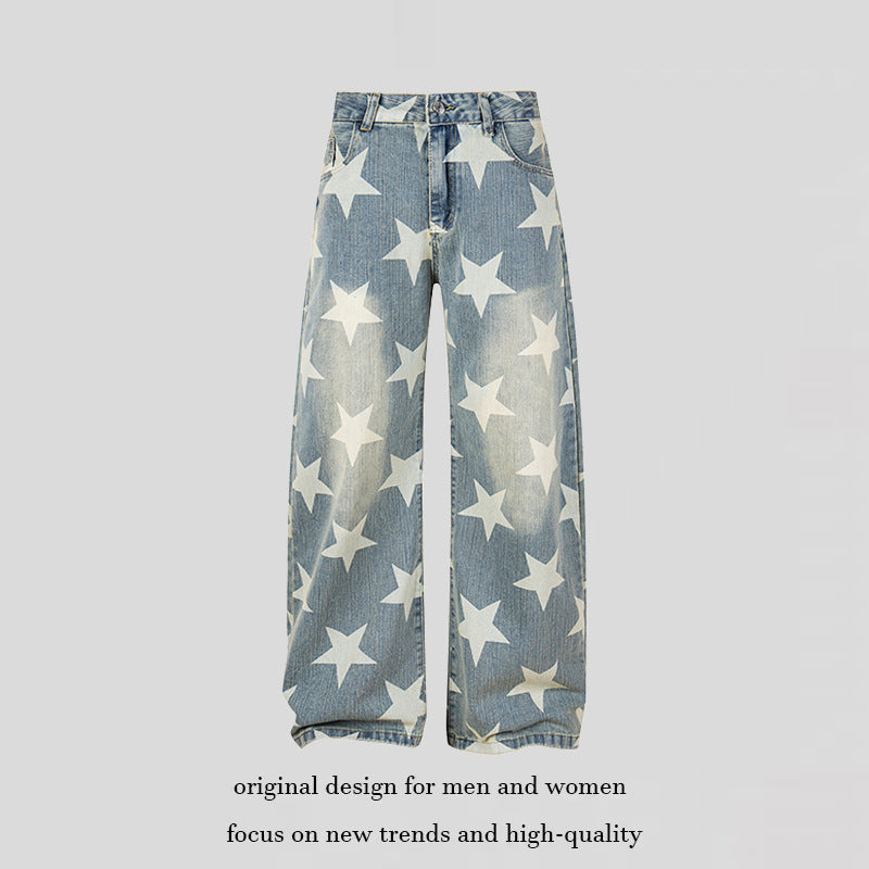 Damen Weite Hochbund-Culotte-Jeans mit hoher Taille und Allover-Sterneprint Echoarchiv