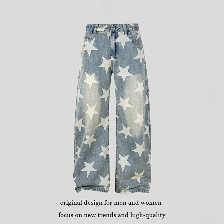 Damen Weite Hochbund-Culotte-Jeans mit hoher Taille und Allover-Sterneprint Echoarchiv