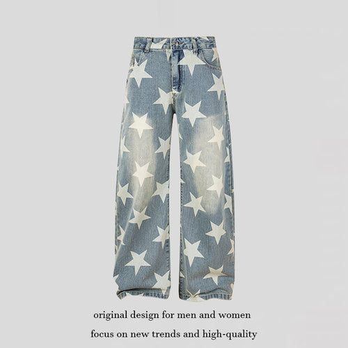Damen Weite Hochbund-Culotte-Jeans mit hoher Taille und Allover-Sterneprint Echoarchiv