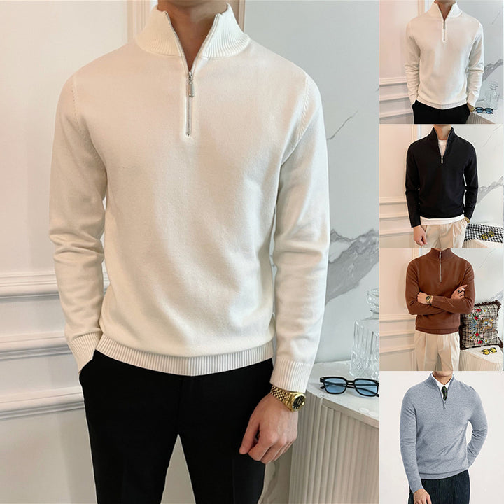 Herren Eleganter Pullover mit Stehkragen und Reißverschluss Echoarchiv