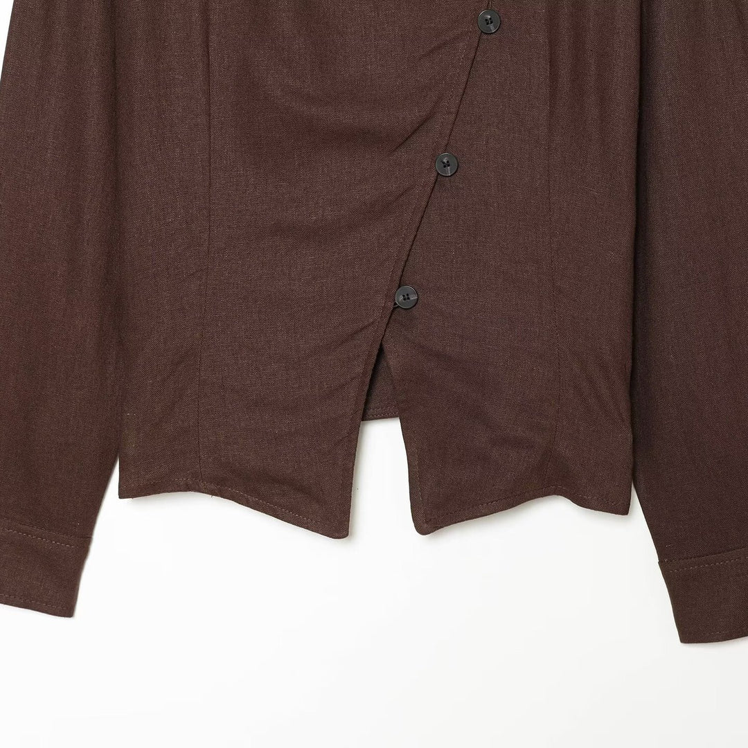 Damen Asymmetrische Leinenbluse mit diagonalem Knopfverschluss Echo Archiv