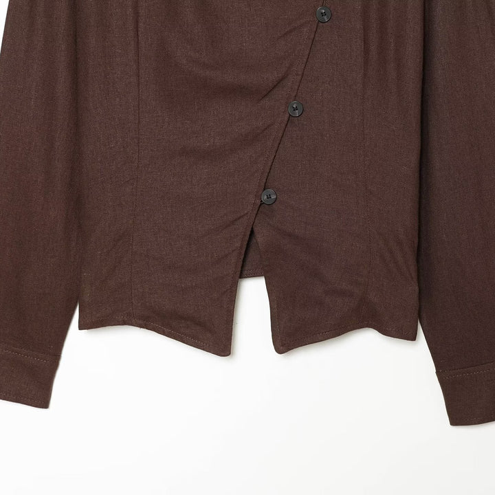 Damen Asymmetrische Leinenbluse mit diagonalem Knopfverschluss Echo Archiv