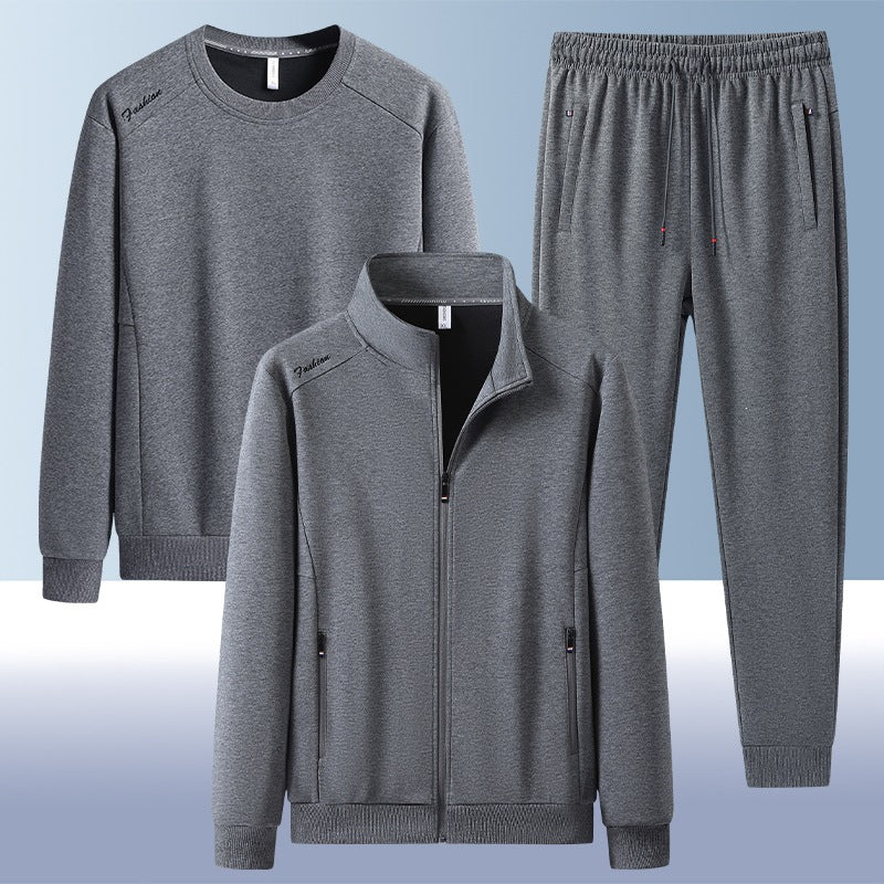 [Herren] Zweiteiliges Trainingsset mit Stehkragen-Zipjacke, Rundhals‑Sweatshirt und konisch geschnittener Jogginghose aus atmungsaktivem Fleece Echoarchiv