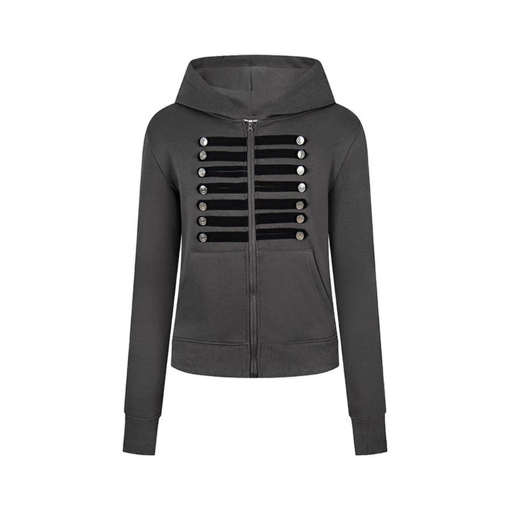 Damen Kapuzen-Sweatjacke mit dekorativer Militär‑Bortenleiste und Zierknöpfen Echoarchiv
