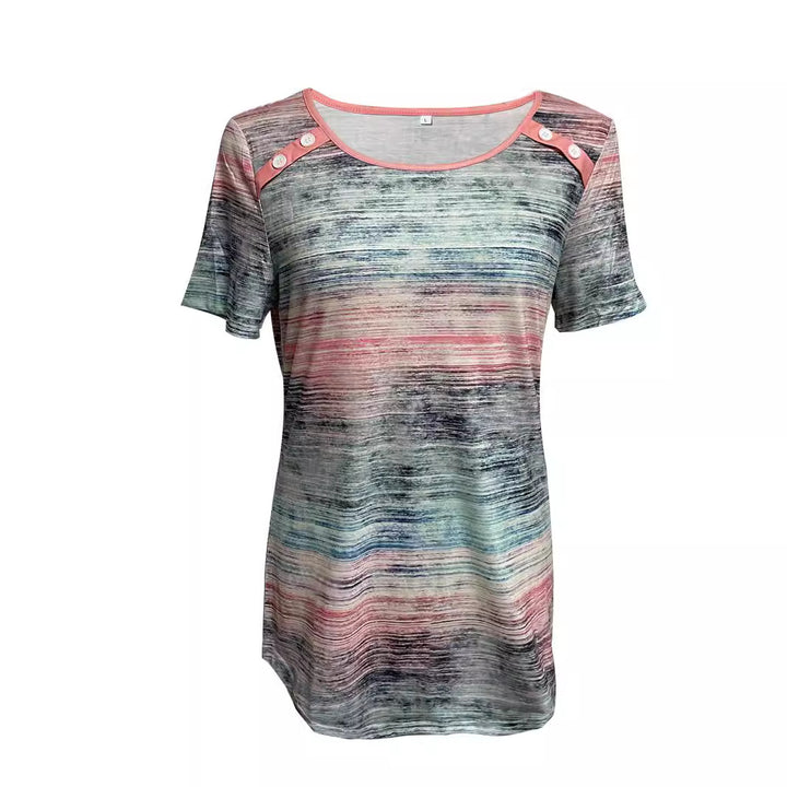Damen nan leichtes Jersey-Longshirt mit horizontalem Pinselprint und Schulterknopfdetail Echo Archiv
