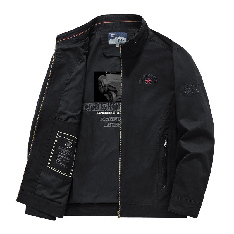 Herren Leichte Übergangsjacke mit Stehkragen, Frontreißverschluss und Innengrafik Echoarchiv