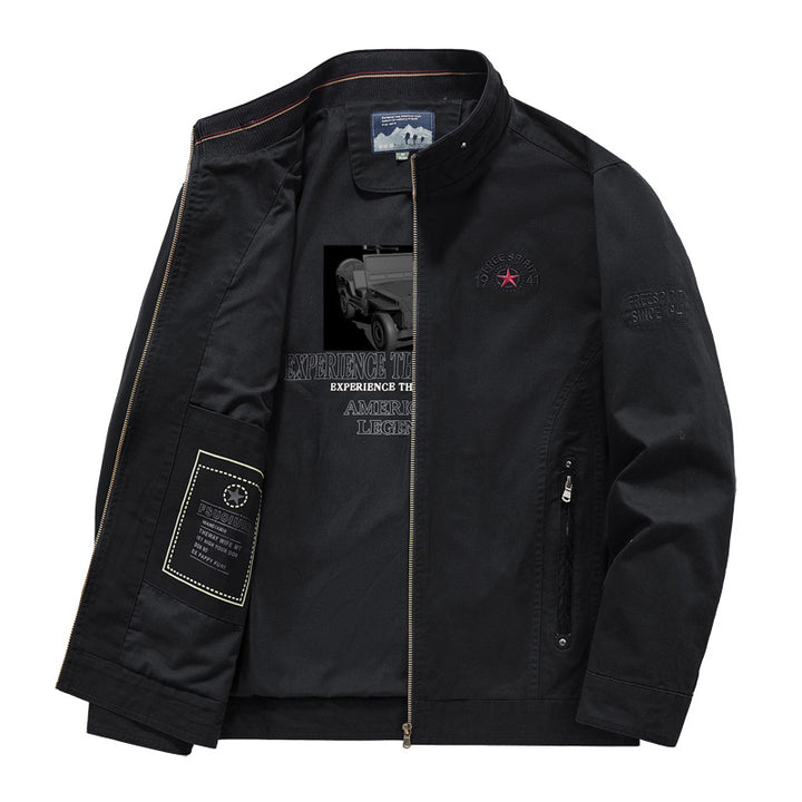 Herren Leichte Übergangsjacke mit Stehkragen, Frontreißverschluss und Innengrafik Echoarchiv