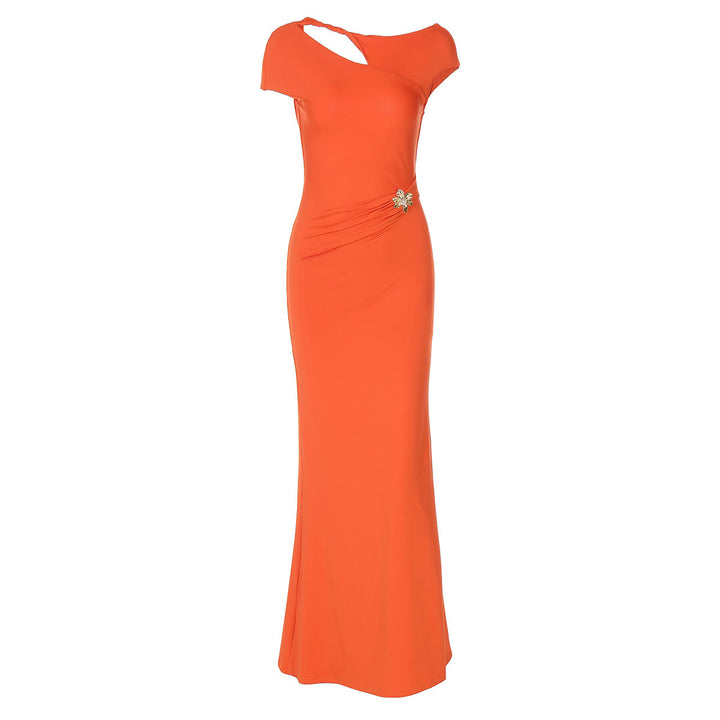 Damen Elegantes Midikleid mit asymmetrischem Ausschnitt und seitlichem Detail Echo Archiv