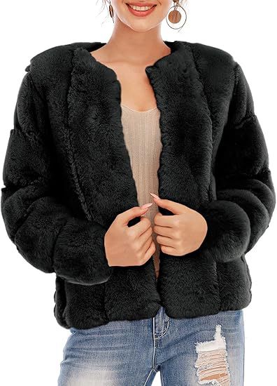 Damen Kurze Plüsch-Bomberjacke aus Kunstpelz mit kastiger Silhouette und Paneelärmeln Echo Archiv