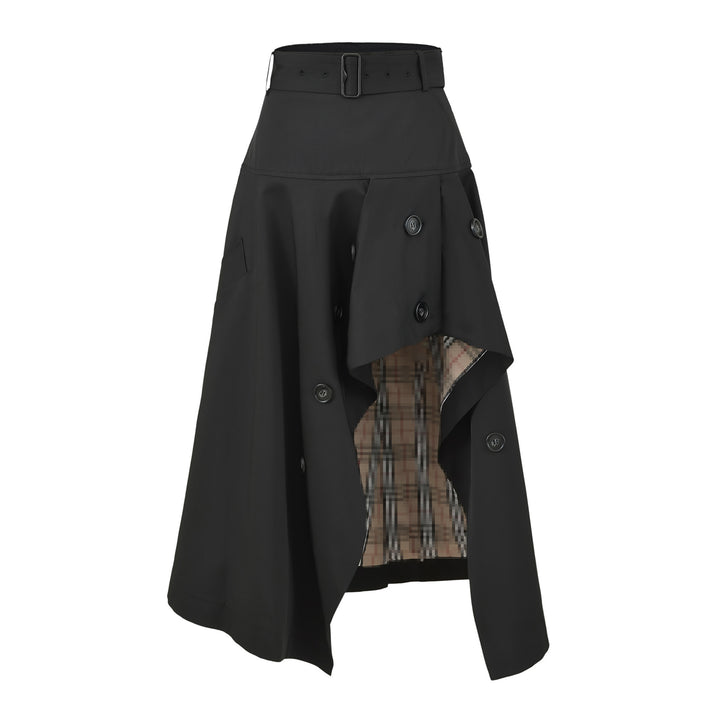 Damen Asymmetrischer Trench‑Rock mit Taillengürtel und dekorativen Knöpfen Echoarchiv