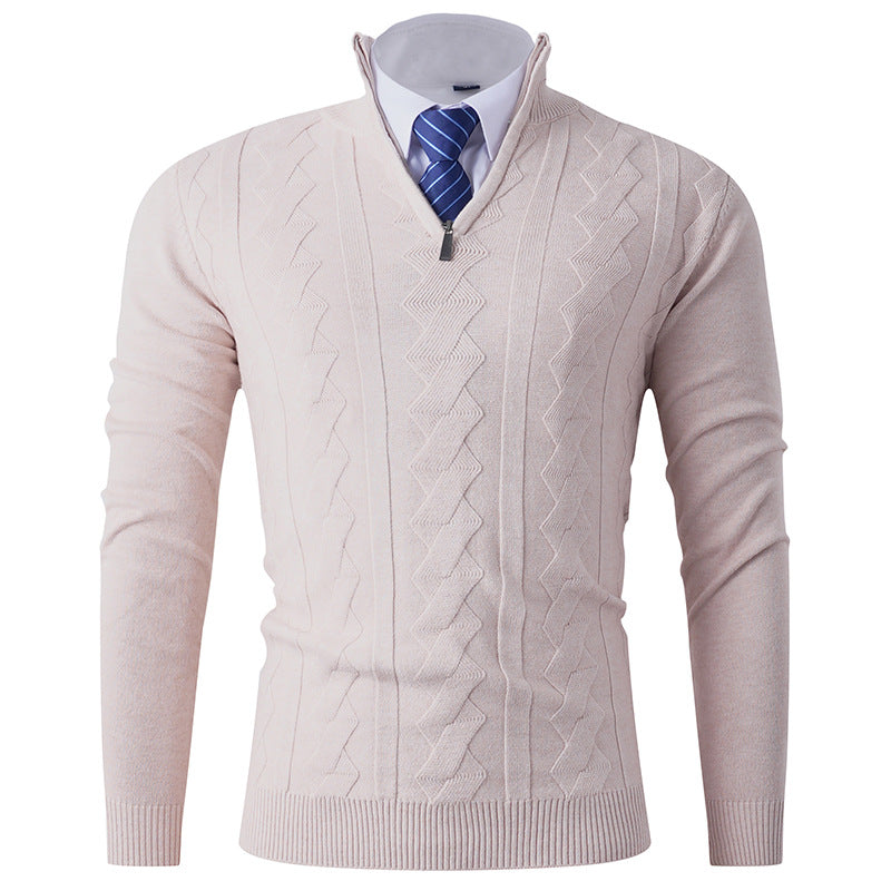 Herren eleganter Stehkragenpullover mit strukturiertem Zipper Echoarchiv