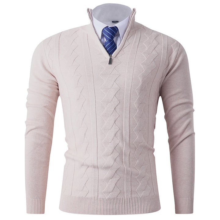 Herren eleganter Stehkragenpullover mit strukturiertem Zipper Echoarchiv