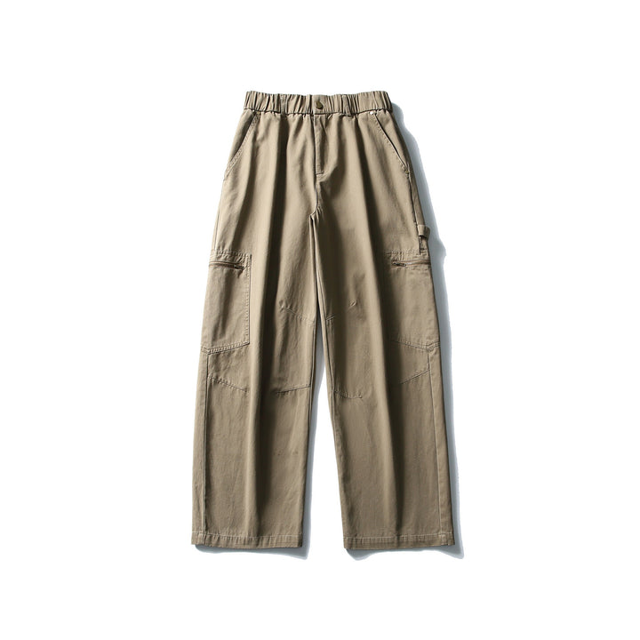 Damen Utility-Cargo-Hose mit weitem Bein, hohem elastischem Bund und Reißverschlusstaschen Echoarchiv