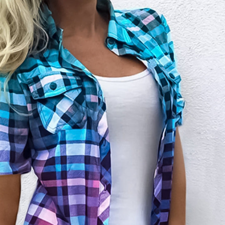 Damen nan lang geschnittenes Karoshirt mit aufgesetzten Brusttaschen und legerer Sommerpassform Echo Archiv