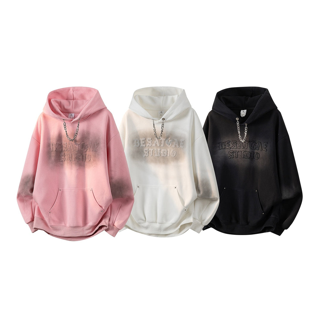 Unisex Oversize Kapuzenpullover mit handschriftlichem Grafik-Print, Kängurutasche & geripptem Saum Echoarchiv