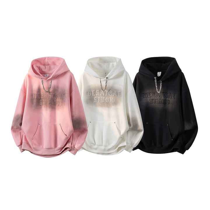 Unisex Oversize Kapuzenpullover mit handschriftlichem Grafik-Print, Kängurutasche & geripptem Saum Echoarchiv