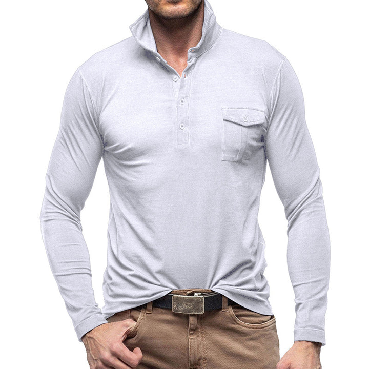Herren Langarmshirt mit modischen Knöpfen und Brusttasche Echoarchiv