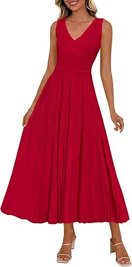 Damen Plisseekleid mit V-Ausschnitt und weitem Saum Echo Archiv