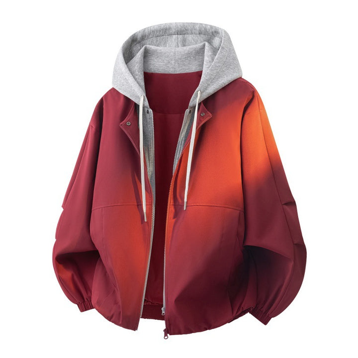 Herren Oversize Lagenlook Bomberjacke mit abgesetzter Kapuzen-Innenjacke und elastischem Saum Echoarchiv