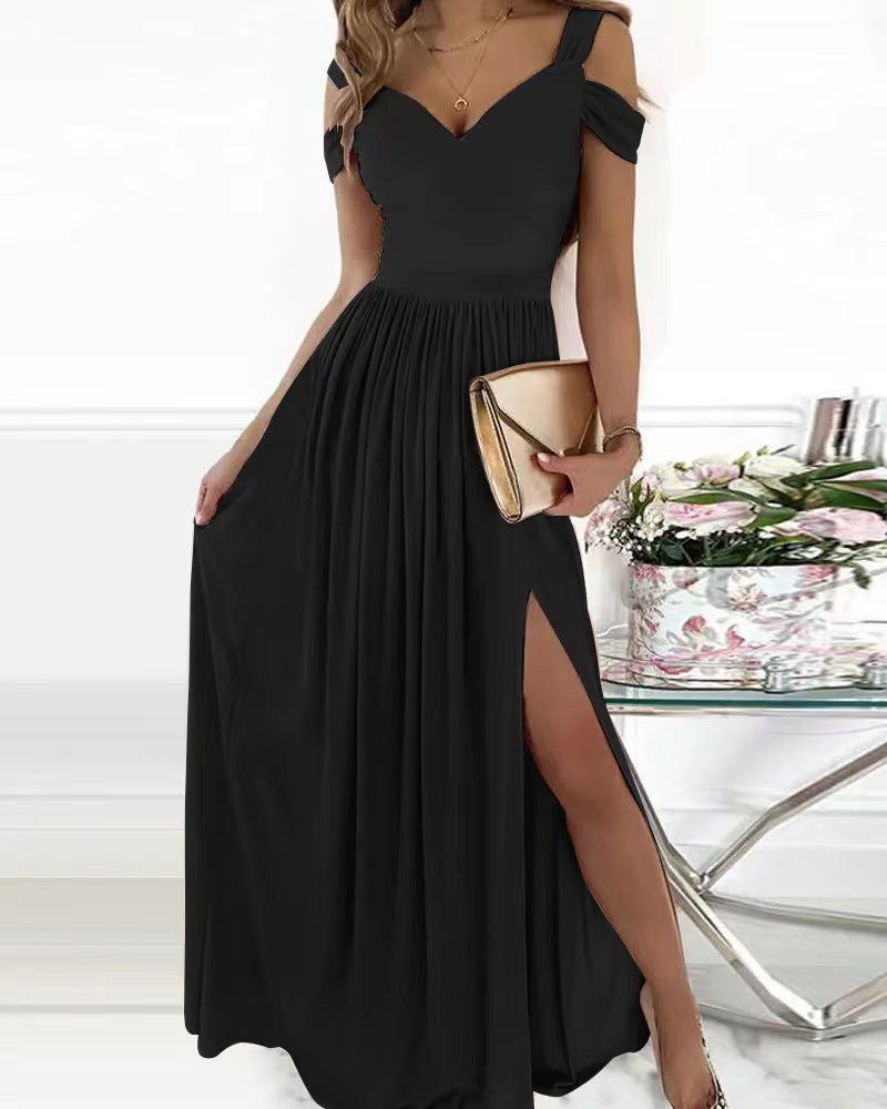 Damen Maxikleid mit charmantem Ausschnitt und asymmetrischem Schlitz – Valéora