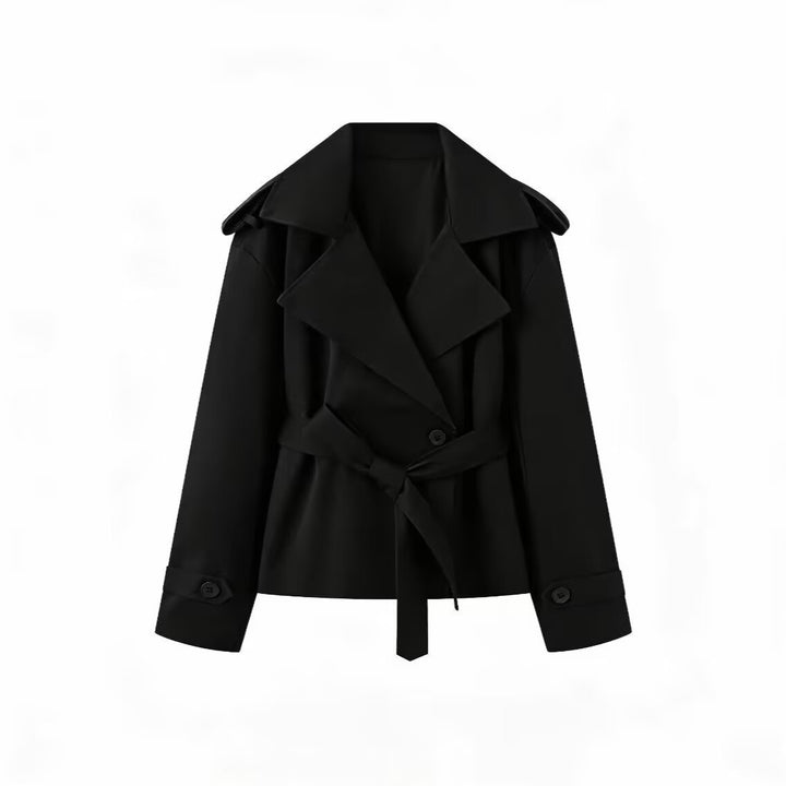 Damen Cropped-Trenchjacke mit weitem Schalkragen und Taillenbindegürtel Echoarchiv