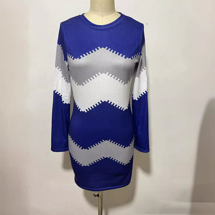 Damen nan Longsleeve-Strickkleid mit Chevron-Muster, geradem Saum und körperumspielender Passform Echo Archiv