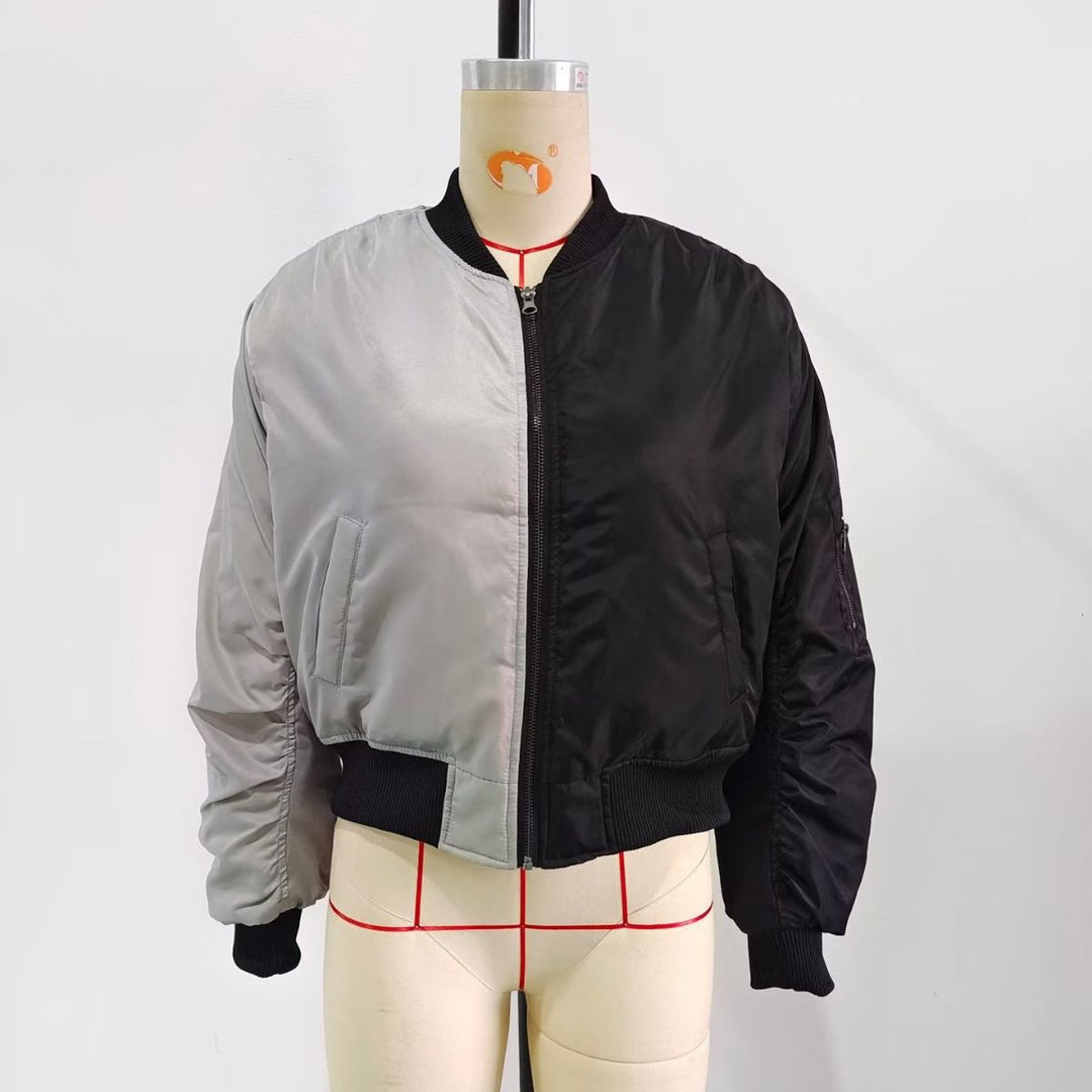 Damen nan zweifarbige Bomberjacke mit Wendeoptik, Reißverschluss, Ärmeltasche und geripptem Saum Echo Archiv