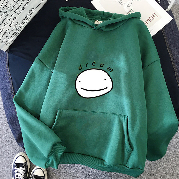 Unisex Oversize-Kapuzenpullover mit minimalistischem Smiley-Print, weichem Fleece-Innenfutter und praktischer Kängurutasche – Auréline