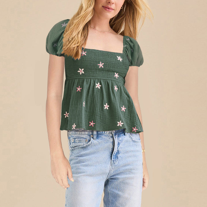 Damen Puffärmel Blusenshirt mit elastischem Bund Echo Archiv