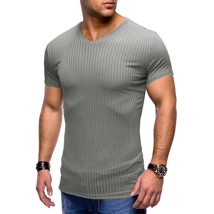 Herren modernes V-Ausschnitt T-Shirt mit feinem Rippenstrick Echoarchiv