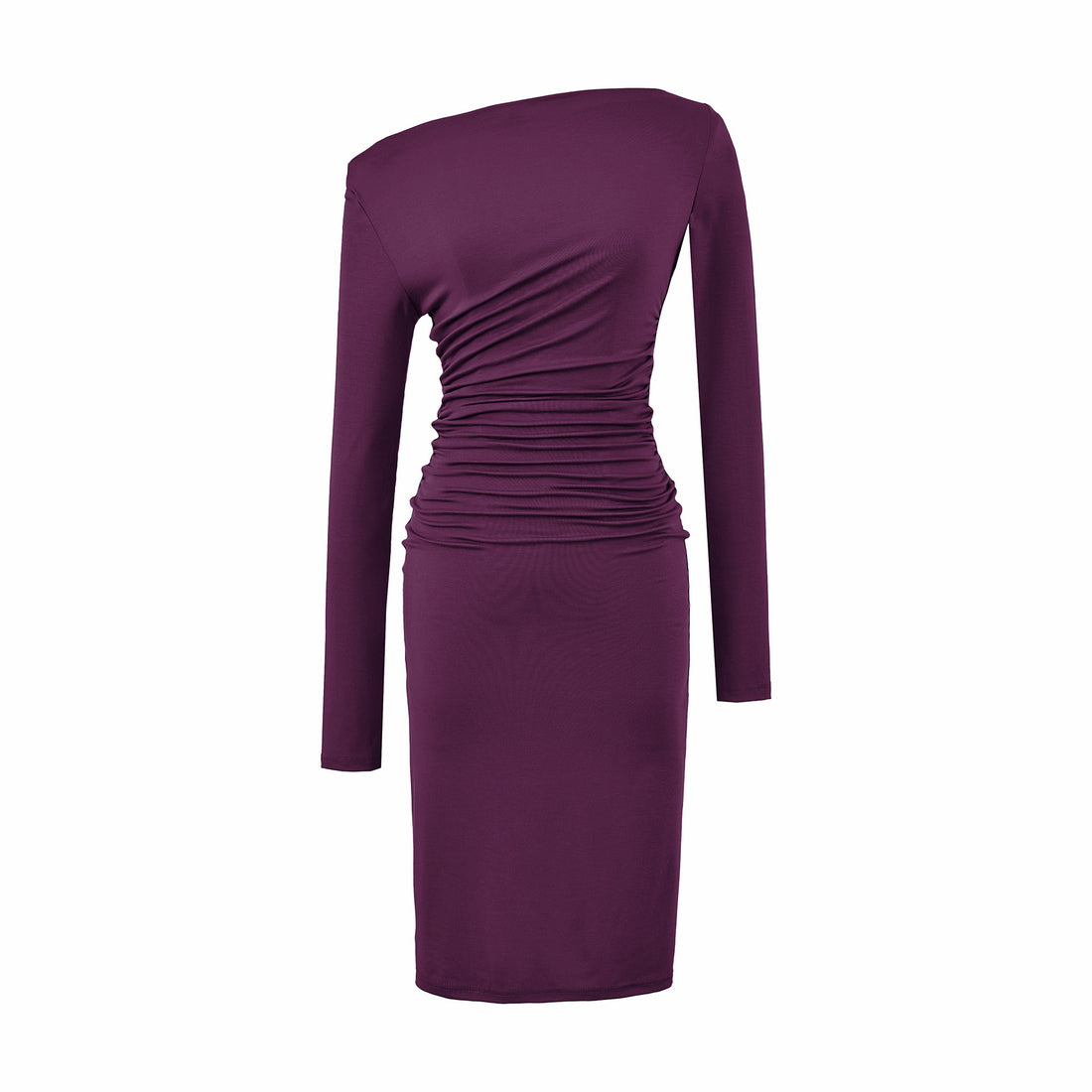 Damen Asymmetrisches Ein-Schulter-Midikleid mit Raffung und Langarm Echoarchiv