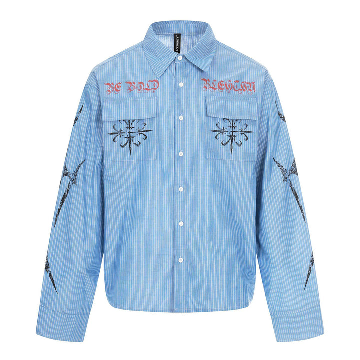 Unisex Oversize-Hemdjacke mit aufgesetzten Brusttaschen und dekorativen Printdetails Echoarchiv