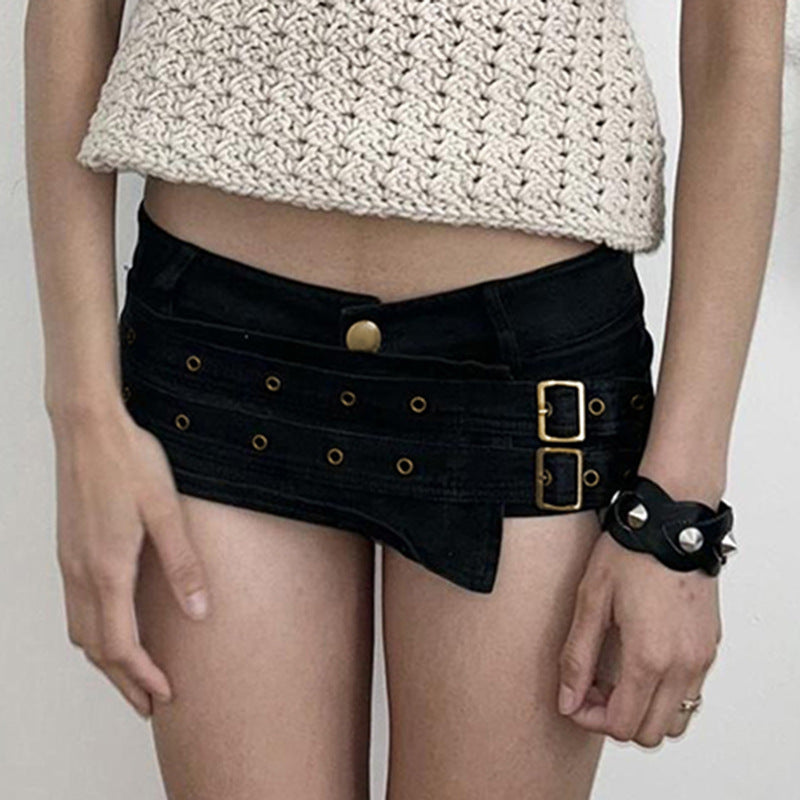Damen Modische Shorts mit dekorativen Schnallen und Gürtelschlaufen Echo Archiv