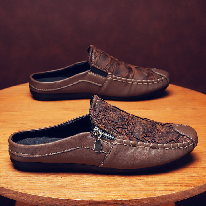 Herren Mokassin-Slipper aus Leder mit seitlichem Reißverschluss und gepolstertem Fußbett – Tavélo