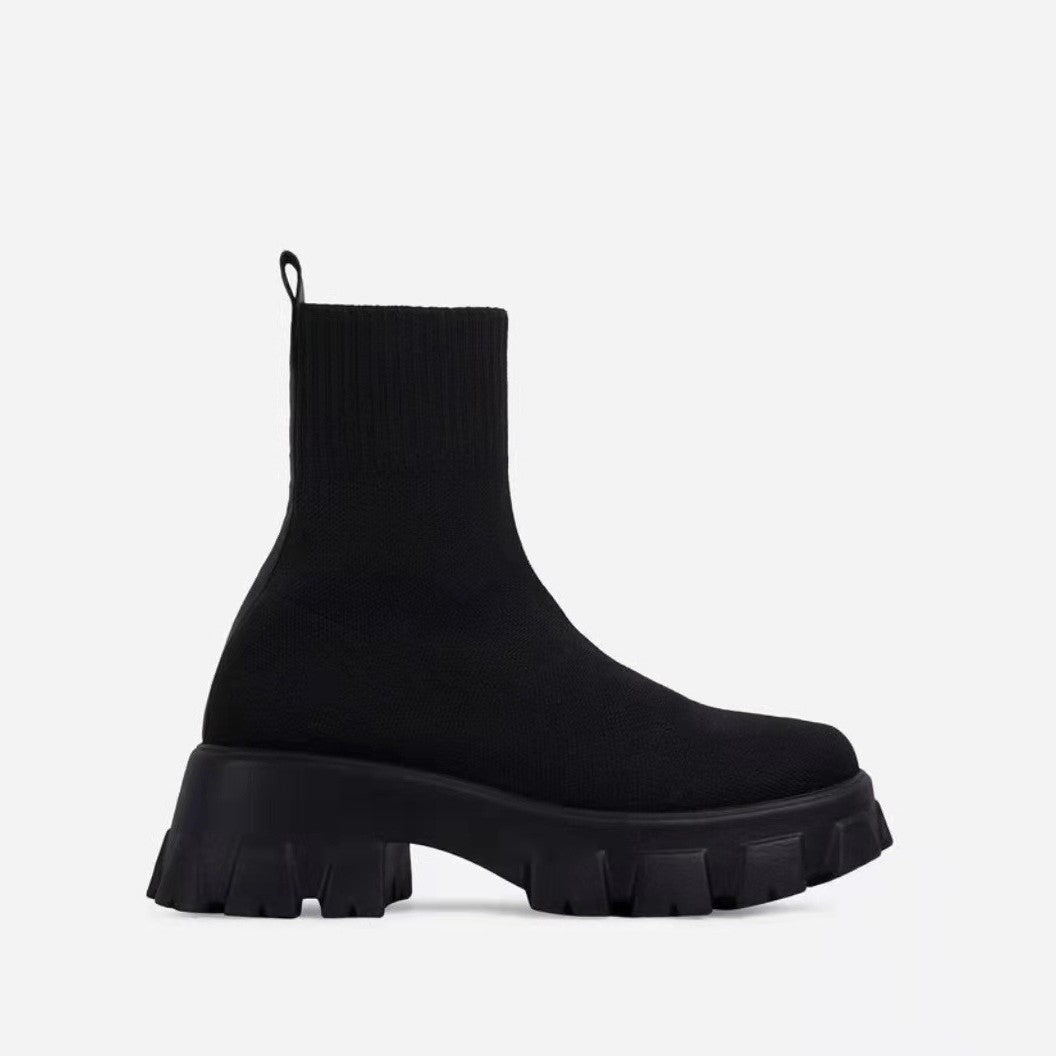 Damen Strick‑Sock‑Boots mit grober Lug‑Sohle und integriertem Komfortkeil Echo Archiv