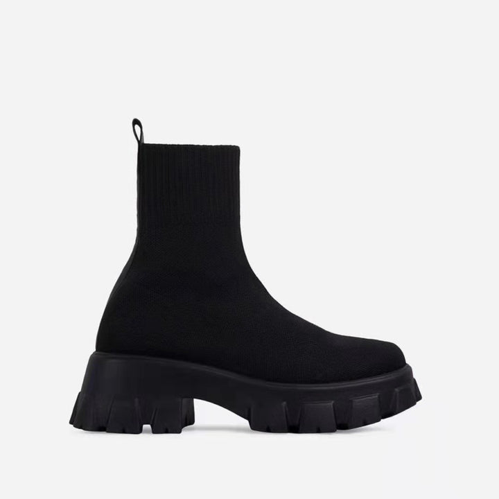 Damen Strick‑Sock‑Boots mit grober Lug‑Sohle und integriertem Komfortkeil Echo Archiv