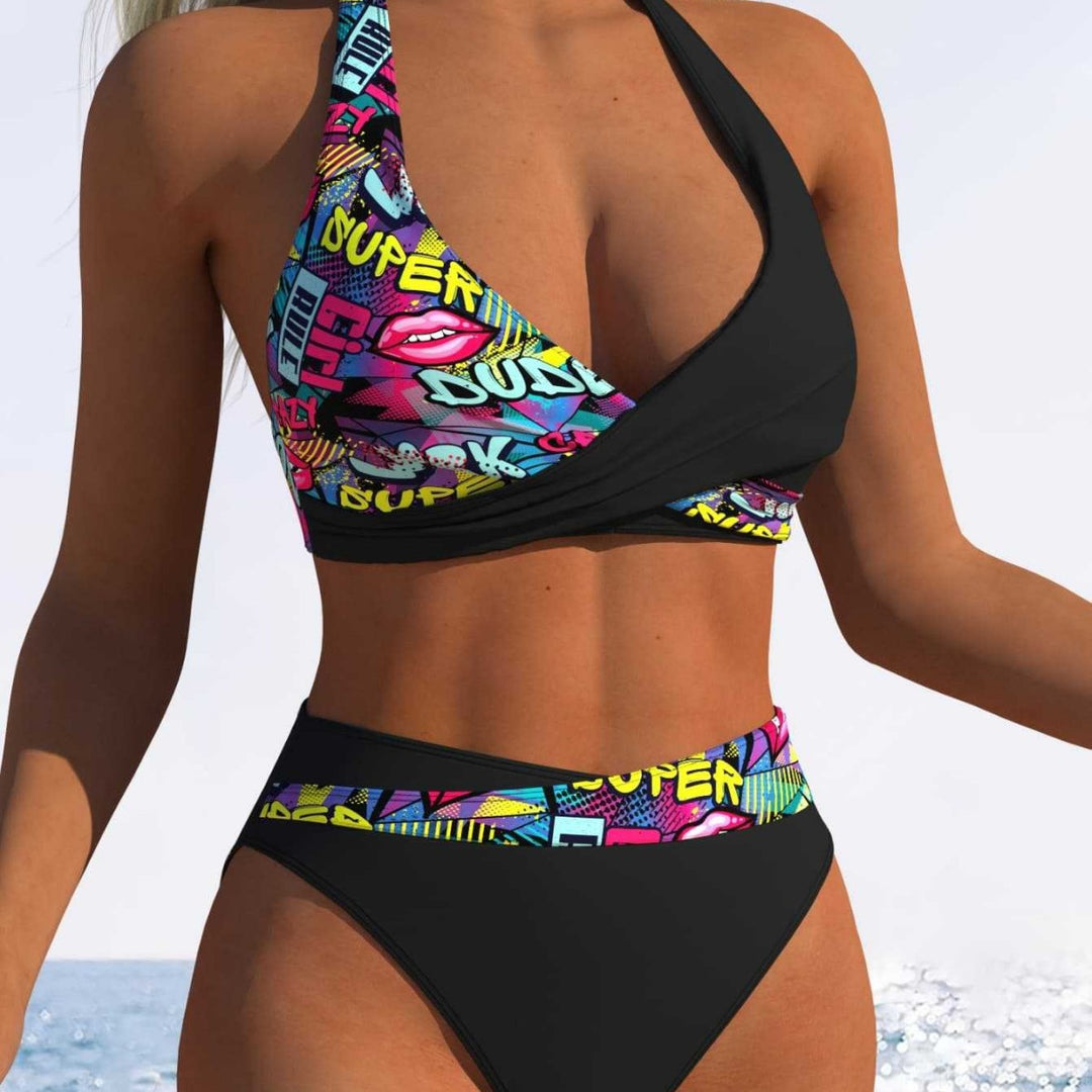 Damen Hochtailliertes Bikini-Set mit grafischem Design und komfortablem Schnitt Echo Archiv