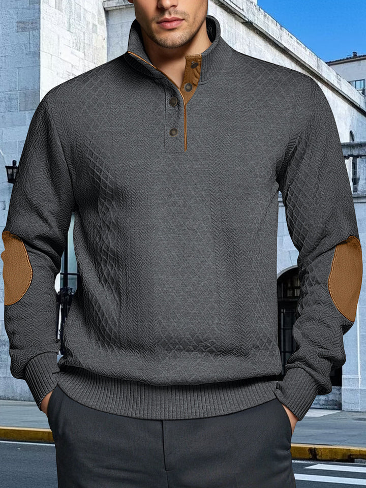 Herren Strickpullover mit strukturiertem Design und Lederpatches Echoarchiv