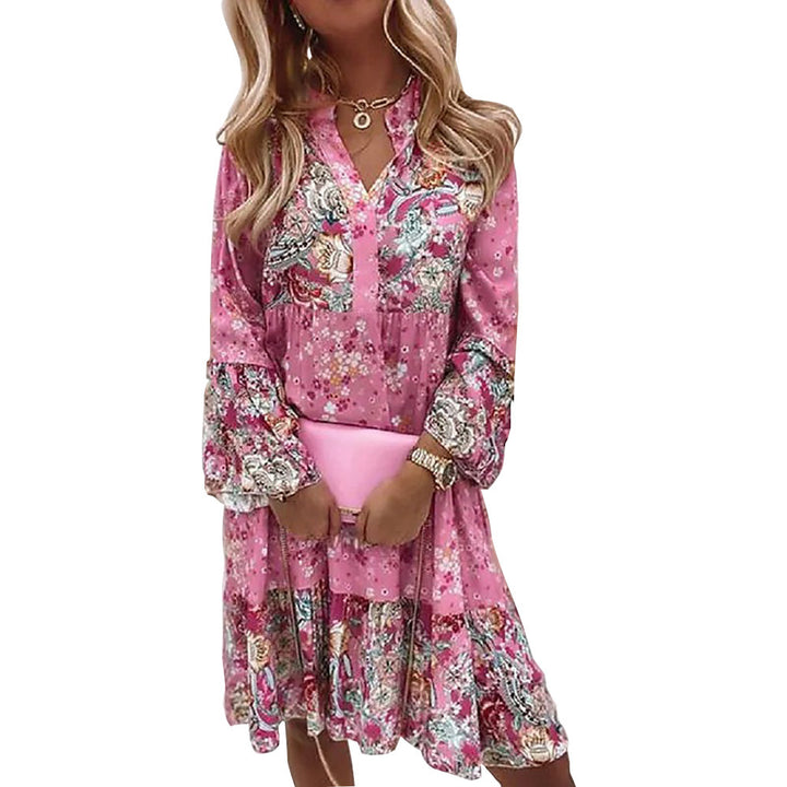 Damen nan leichtes Stufen-Babydollkleid mit V-Ausschnitt und Ballonärmeln Echo Archiv