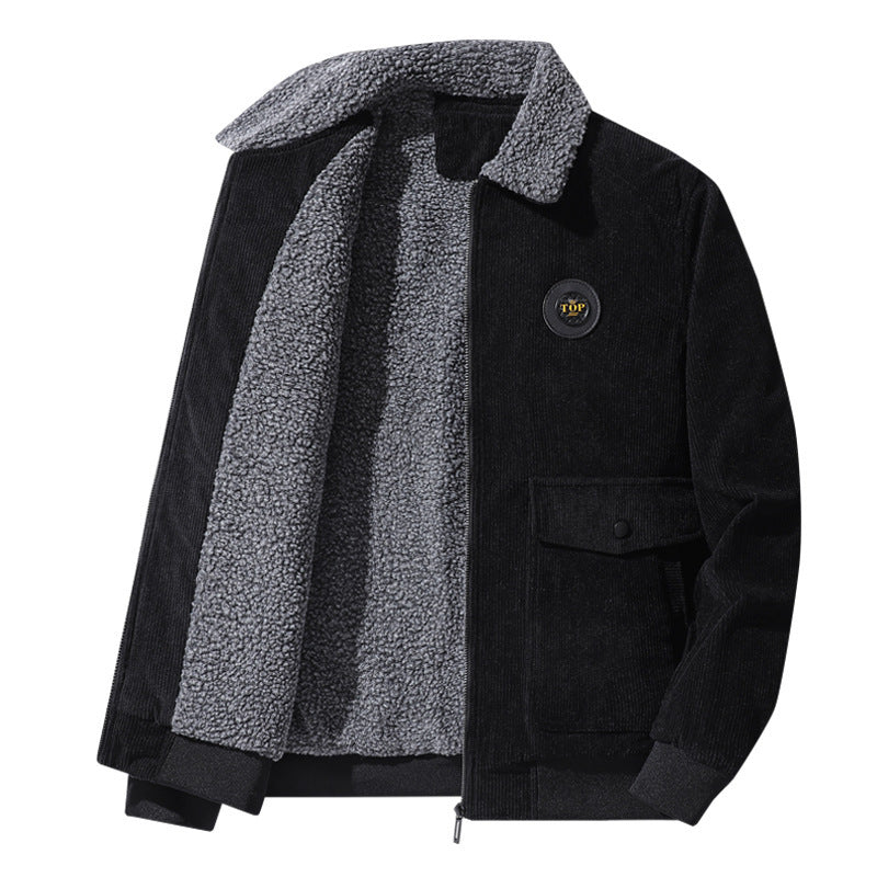 Herren nan Cordjacke im Bomberstil mit Teddykragen, aufgesetzten Klappentaschen und geripptem Saum Echo Archiv