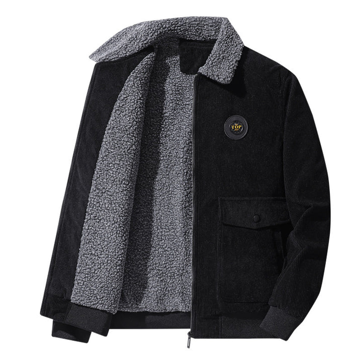 Herren nan Cordjacke im Bomberstil mit Teddykragen, aufgesetzten Klappentaschen und geripptem Saum Echo Archiv