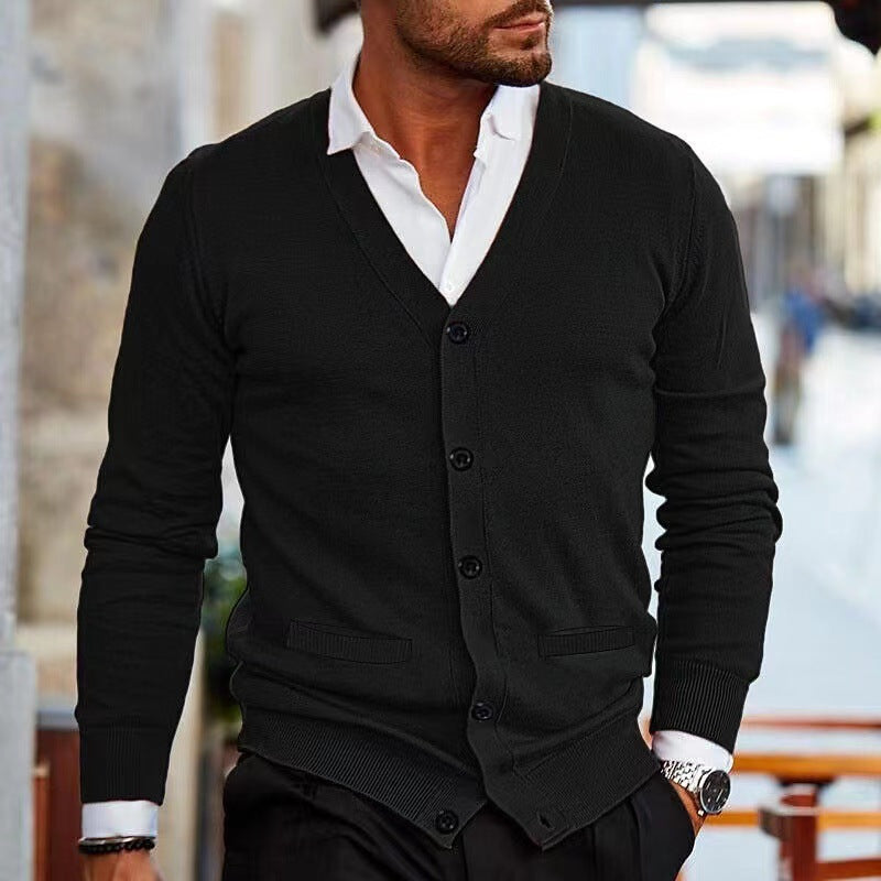 Herren nan Feinstrick V-Ausschnitt Cardigan mit Knopfleiste und Eingrifftaschen Echo Archiv