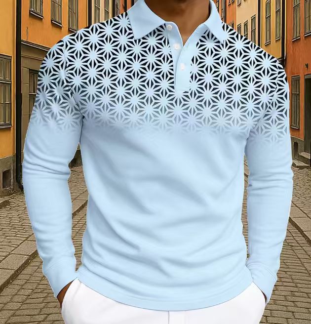 Herren Langarm Polohemd mit modernen geometrischen Mustern Echoarchiv