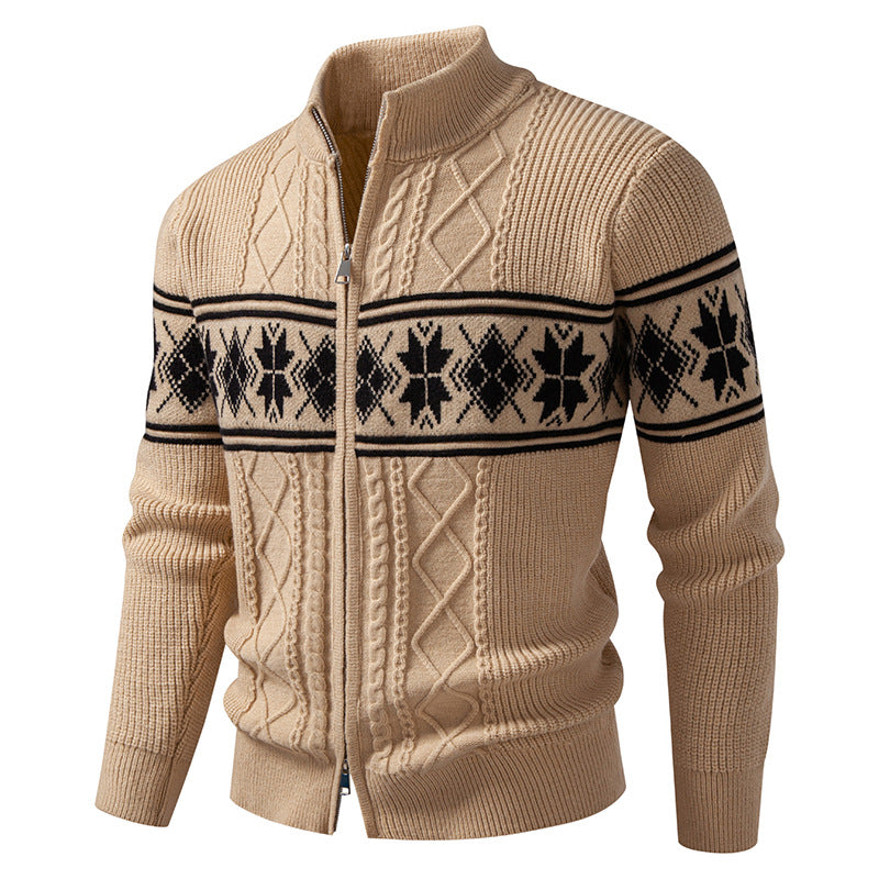 Herren nan Norweger-Strickjacke mit durchgehendem Reißverschluss und hohem Stehkragen Echo Archiv