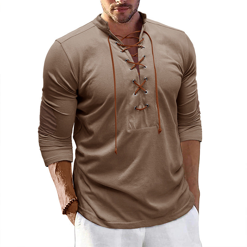 Herren Langarmshirt mit Schnürung und modernen Akzenten Echoarchiv