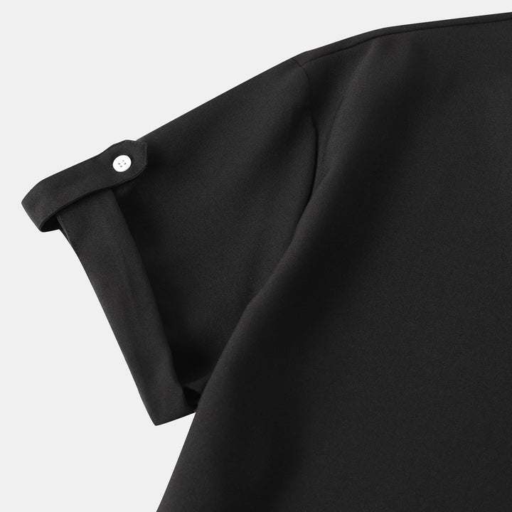 Herren Kurzarmhemd mit elegantem Stehkragen und praktischen Knopfdetails Echoarchiv