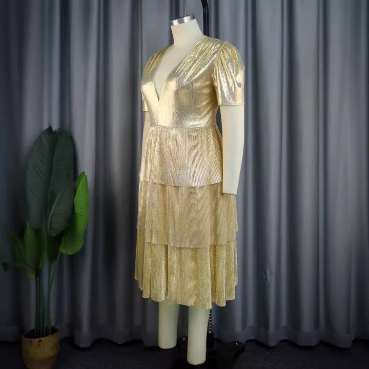Damen Glänzendes Abendkleid mit voluminösem Rüschendesign Echo Archiv