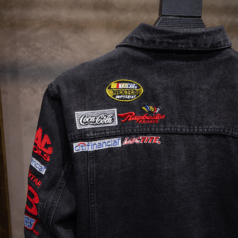 Herren Klassische Jeansjacke mit kreativen Patches Echoarchiv